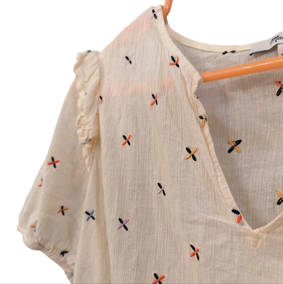 Madewell Cream Embroidered Short Sleeve Gazebo Top Sz Medium - Picture 6 of 10